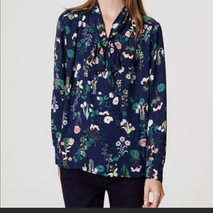 LOFT Floral Neck Tie Blouse